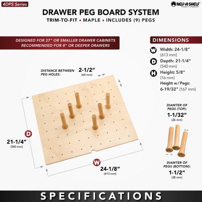 Natural Maple Adjustable Pegboard Drawer Organizer, 24.25"W x 21.25"D
