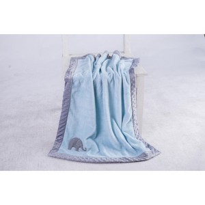 Bacati - Elephants Light Blue with Grey Border Embroidered Blanket - 1 of 4