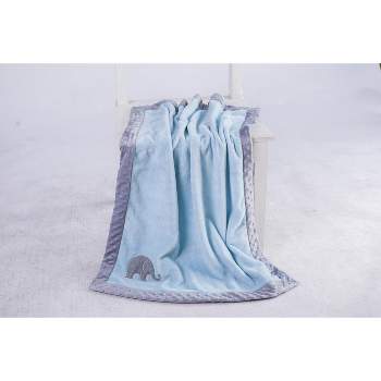 Bacati - Elephants Light Blue with Grey Border Embroidered Blanket
