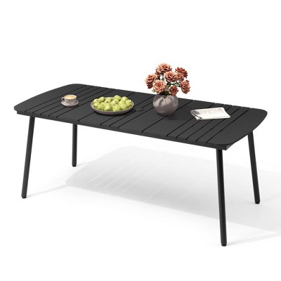 Crestlive Products Outdoor Dining Table for 4-6 People Patio Rectangle Table, Aluminum Frame with Durable Wood-Like Tabletop and Umbrella Hole