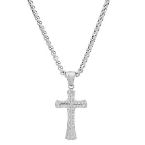 Steeltime 24" stainless steel diamond cut double cross pendant - 1 of 4