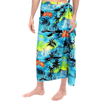 LA LEELA Men's Sarong Swim Bath Pareo Aloha Wraps One Size Teal Floral
