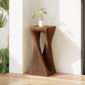Okak 16/26.8IN Outdoor Side Table with Modern Twist Shape, Patio End Table with Wood-Like Texture, Outdoor Bar Table for Garden, Backyard, Porch - 1 of 4