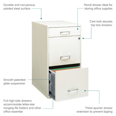 Pearl White Vertical Lockable 3-Drawer Metal File Cabinet
