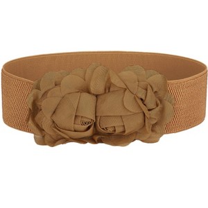 INSPIRE CHIC Women's Chiffon Flowers Press Stud Button Elastic Textured Band Waist Belt - 1 of 4