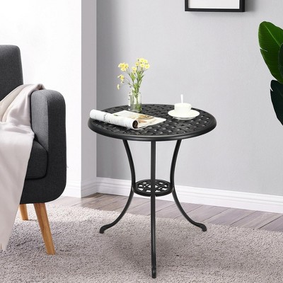 Patio Bistro Table, 24" Round Outdoor Coffee Table with 2" Umbrella Hole