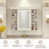 Vynxaria 35" x 28" Beige Wall-Mounted Bathroom Cabinet with Mirror Door & 6 Open Shelves - Modern Storage Solution for Your Bathroom. - 4 of 4