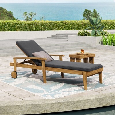 PAGED Outdoor Lounge Chairs with Waterproof Cushion,Acacia Wood Outdoor Chaise Lounge with Adjustable Seating for Patio,Beach,Yard