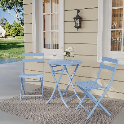 3-Piece Folding Outdoor Bistro Set, Premium Metal Frame Table & 2 Chairs for Patio, Porch, Garden, and Poolside