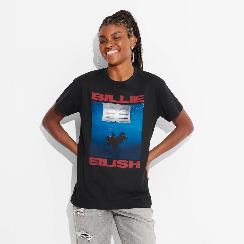 Women's Billie Eilish Album Cover Short Sleeve Graphic Boyfriend T-Shirt - Black, 1 of 4