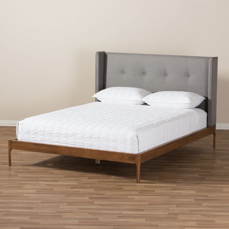 Brooklyn Mid Century Modern Walnut Wood Fabric Upholstered Platform Bed - Baxton Studio, 3 of 11