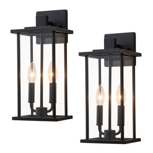 C Cattleya 2 Pack Classic Matte Black Outdoor Wall Lantern with Clear Glass Shade - 1 of 4