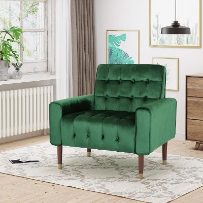 CAVINAS Modern Accent Chair with Pull-Point Backrest and Solid Wood Frame, Upholstered Leisure Chair for Living Room, Bedroom or Dining Space