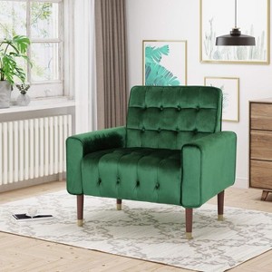 CAVINAS Modern Accent Chair with Pull-Point Backrest and Solid Wood Frame, Upholstered Leisure Chair for Living Room, Bedroom or Dining Space - 1 of 4