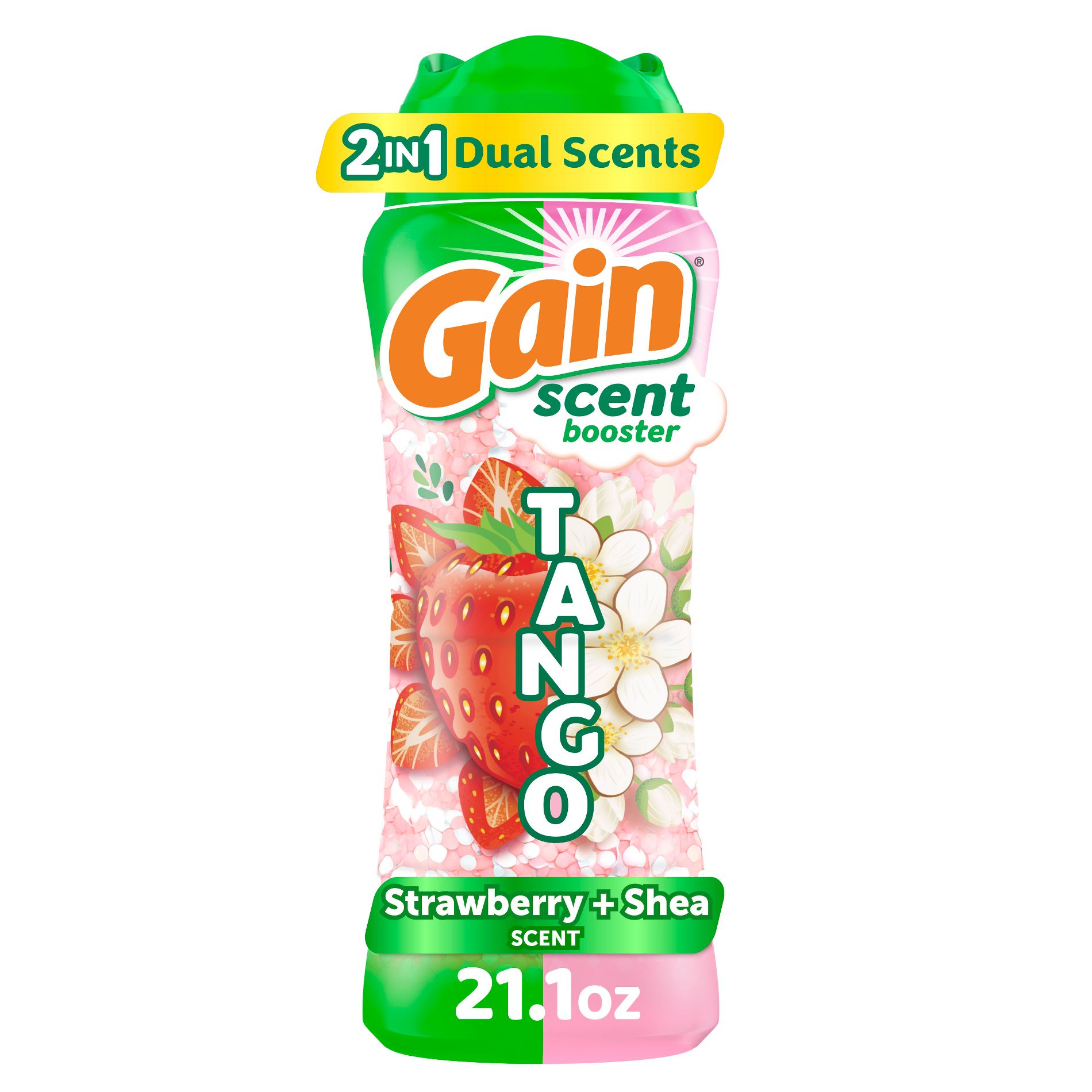 Gain Tango Laundry Beads - Strawberry Shea - 21.1oz: Bleach-Free, Odor Control, Spill-Resistant Lid, Concentrated