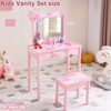Angel Sar Pink Cow Kids Vanity Set with LED Mirror, 3-Color Touch Light Makeup Table with Stool & 1 Drawer, Kids Vanity Table - 3 of 4