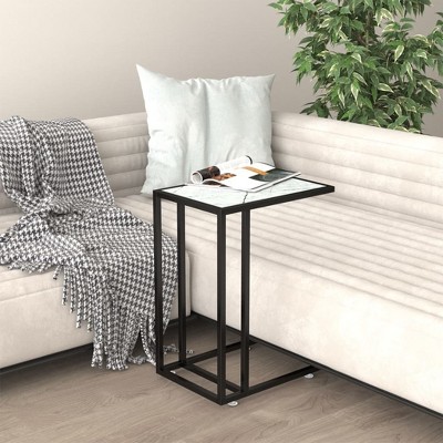 vidaXL Computer Side Table White Marble 19.7 in.x13.8 in.x25.6 in. Tempered Glass