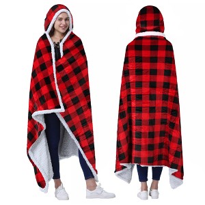 Catalonia Women's Fuzzy Wearable Blanket Wrap Sweater with Hand Pockets, Hooded Blanket Cape, Cozy Fleece Throw Cape, Valentine’s Day Gift for her - 1 of 4
