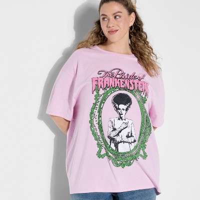 Women's Bride of Frankenstien Oversized Short Sleeve Graphic T-Shirt - Pink