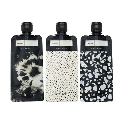 Kitsch Refillable Travel Pouch 3pc Set - Black & Ivory : Target