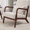 Gulches Mid Century Beige Polyester Rubberwood Frame Ergonomic Accent Chair Set of 1 Leisure Lounge Chair Walnut Coffee Table Included - 4 of 4