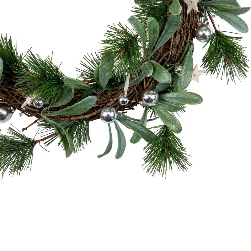 Northlight Pine Needle and Silver Ball Ornament Artificial Christmas Wreath, 12-Inch, Unlit, 2 of 3