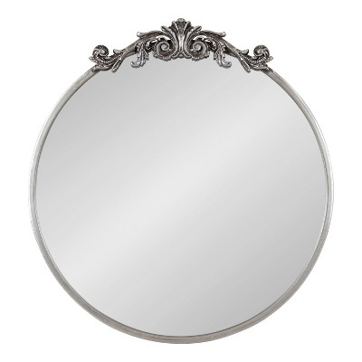Arendahl 24" Round Silver Wood Vanity Mirror with Baroque Crown