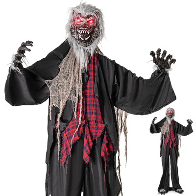 Tangkula 8.2 FT Halloween Animatronic Werewolf Scary Animated Prop with Howling Sounds Red Flashing Eyes & Poseable Arms Stahding Decoration