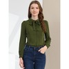 INSPIRE CHIC Women's Peter Pan Collar Bow Tie Neck Puff Long Sleeve Workwear Button Blouses - 2 of 4