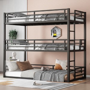 Twin XL Over Twin XL Over Twin XL Bunk Bed, Metal Triple Bunk Bed Frame with Guardrails, Noise-Reduced Design,kids bed - 1 of 4
