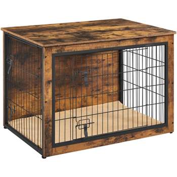 Yaheetech Industrial Multi-functional Dog Crate Wooden Dog Kennel, Rustic Brown