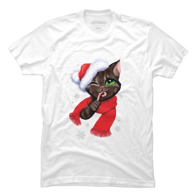 Men's Design By Humans Christmas cat By POLINART T-Shirt