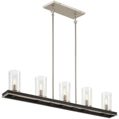 Minka Lavery Coal Nickel Linear Pendant Chandelier 40" Wide Modern Seeded Glass Shade 5-Light Fixture for Kitchen Island House