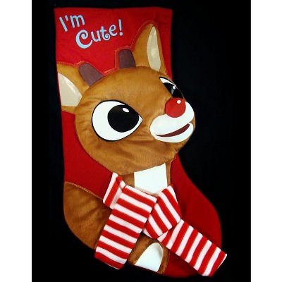 Kurt S. Adler 18" I'm Cute! Rudolph the Red Nosed Reindeer with Scarf Christmas Stocking