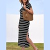 Imily Bela Women's striped dress, striped dress, short-sleeve V-neck knit dress, sexy slit, loose long collared sweater dress - 4 of 4