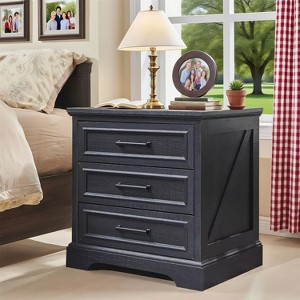 Nightstand with Charging Station, 24" Wide Farmhouse End Table with 3 Drawers & Handles, Night Stand Bedside Table for Bedroom, Living Room - 1 of 4