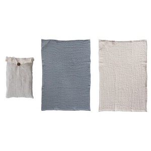 Storied Home Cotton Double Cloth Tea Towels, Set of 2 in Bag, Charcoal and Taupe - 1 of 3