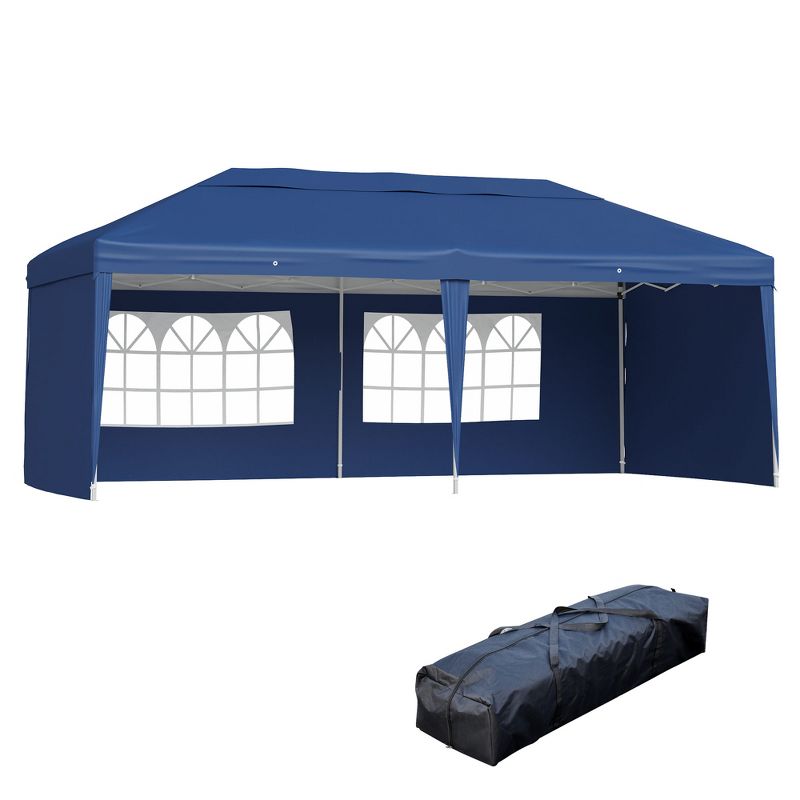 Outsunny 10' x 20' Heavy Duty Pop Up Canopy Party Tent with 4 Removable Sidewalls, Outdoor Cabana Gazebo with Carry Bag, Weather Protection, 1 of 12