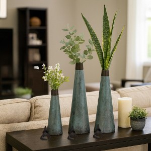 Decorative Metal Flower Vases with Removable Lid - Unique Home Decor for Bedroom, Office Decor, or Table Decor - Set of 3,  23", Green - 1 of 4