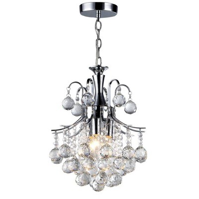 Warehouse Of Tiffany 7" x 13" x 13" Cyan 3-Light Crystal Chandelier Silver: ETL Listed, Adjustable Height