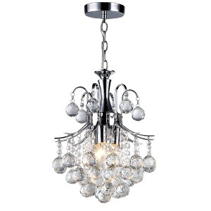 Warehouse Of Tiffany 7" x 13" x 13" Cyan 3-Light Crystal Chandelier Silver: ETL Listed, Adjustable Height - 1 of 3
