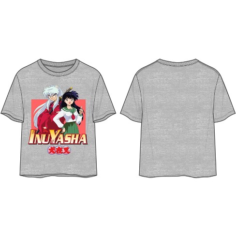 Inuyasha Anime Cartoon Characters Juniors Heather Grey Crop Top Graphic Tee - image 1 of 2