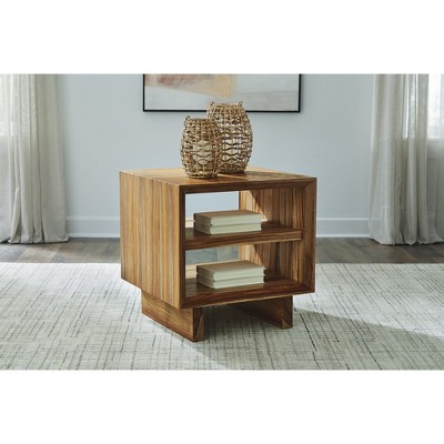 Sheesham Wood Square End Table with Open Shelves, Brown