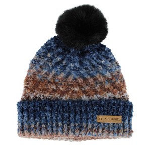 Clear Creek Women's Multi Color Knit Winter Beanie with Synthetic Fur Pom - 1 of 3