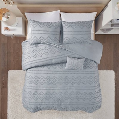 Twin/Twin XL Jemma Solid Clipped Jacquard Duvet Cover Set - Gray