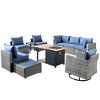 Venice 10pc Wicker Outdoor Patio Furniture Set Conversation Sofa with a Storage Fire Pit, Swivel Chair and Cushions - 2 of 4