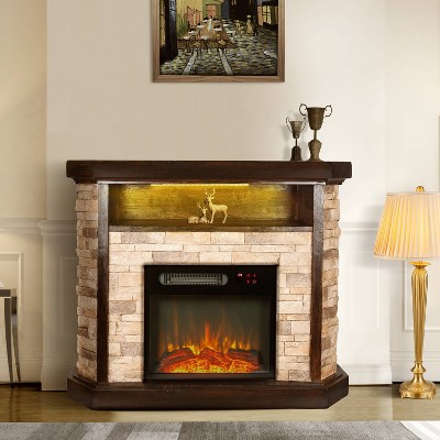39" Freestanding Electric Fireplace Tan - Home Essentials