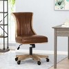 Office Chair with Wheels, Swivel Lift Desk Chair with Weathered Wood Base and Faux Leather Upholstered Seat-Maison Boucle - 2 of 4
