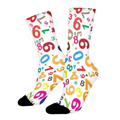 Colorful Numbers Women Printed Crew Socks Funny Funky Socks Soft Polyester Novelty Gifts for Artists Men