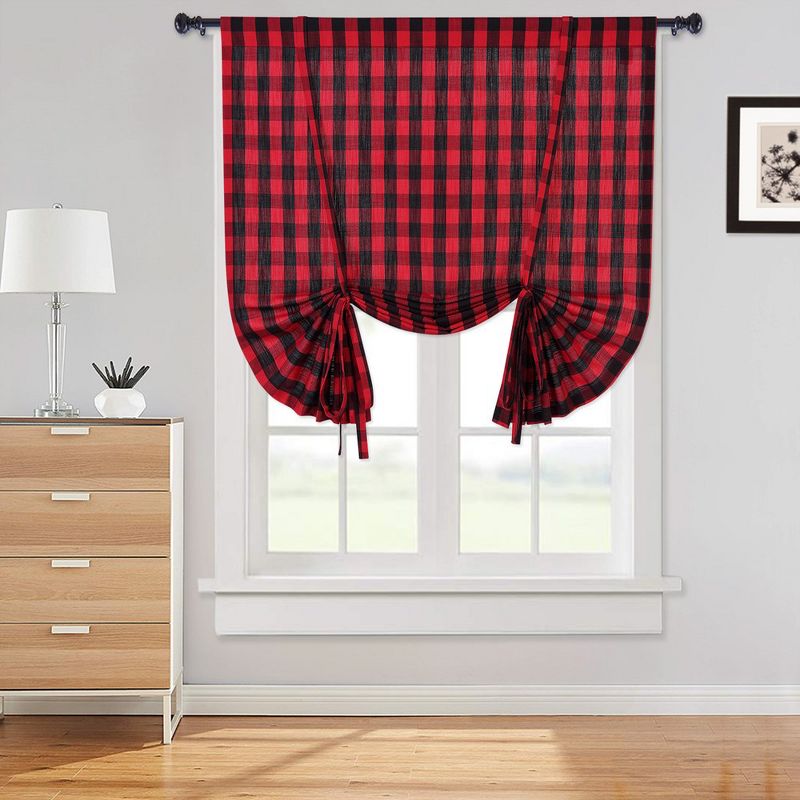 Tie Up Curtains Buffalo Plaid Rod Pocket Tie Up Shades, 1 of 8